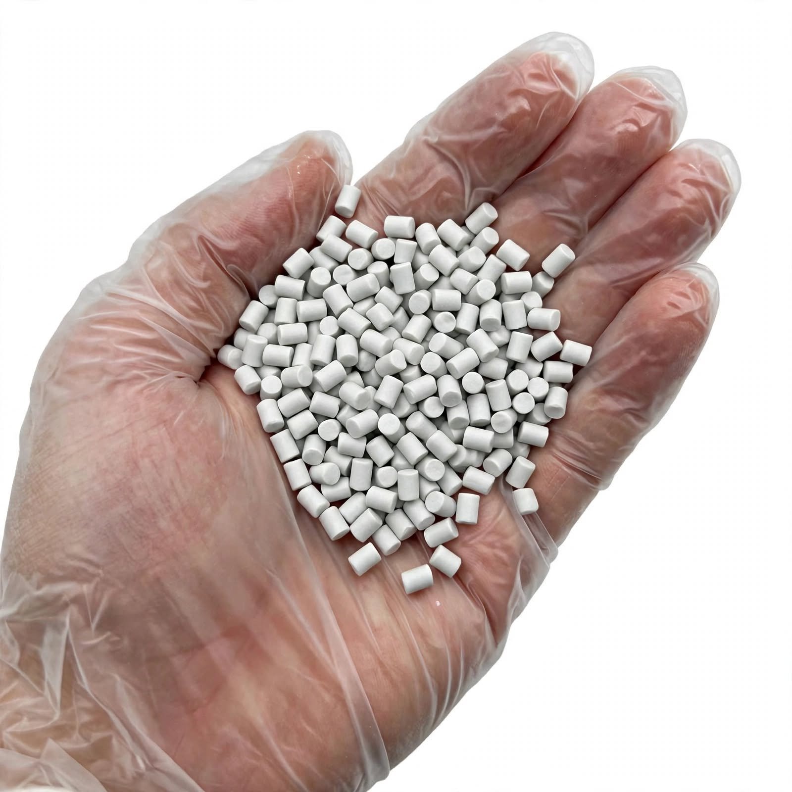 white_granules_gloved_hand
