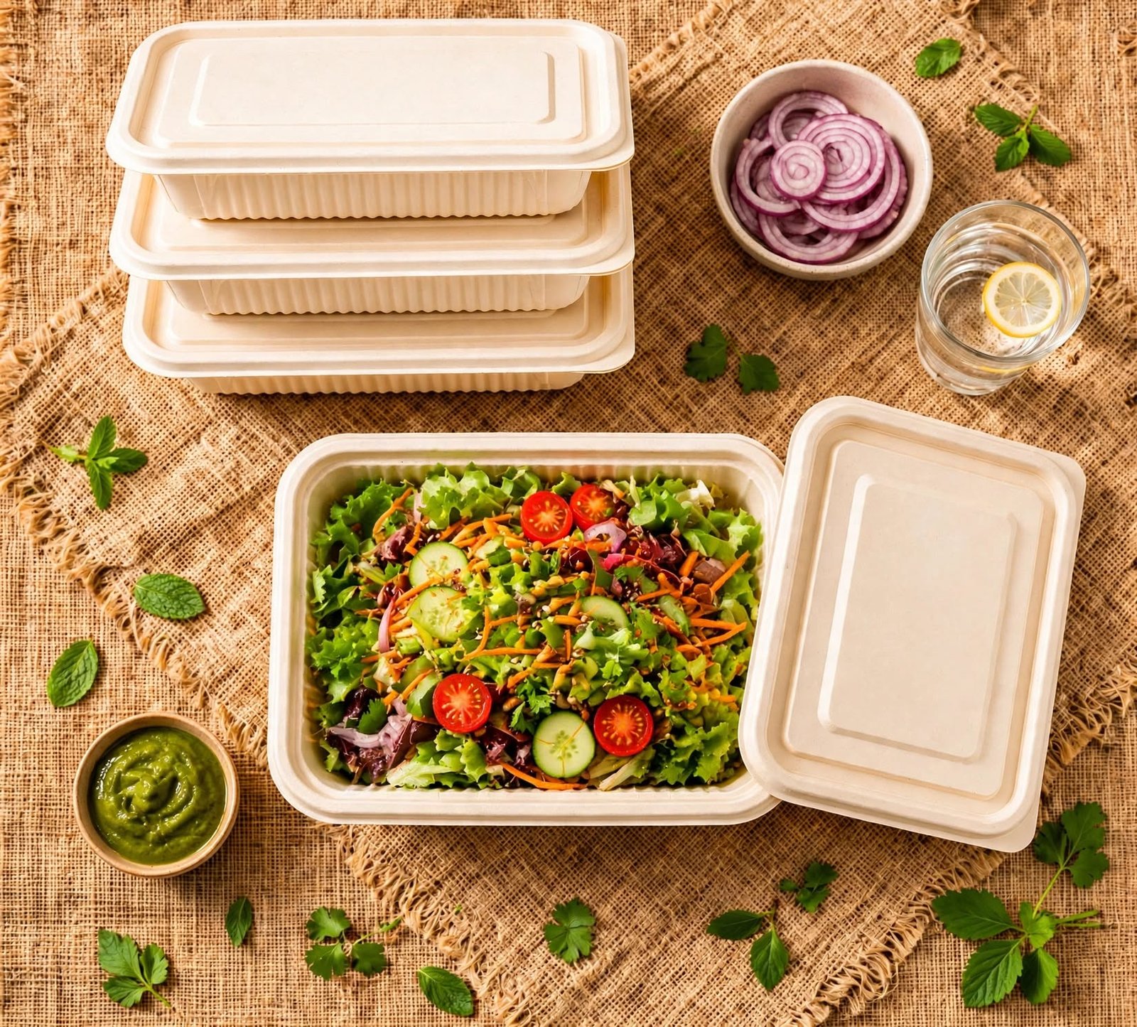 Cornstarch Rectangle Lunch Containers with Lid